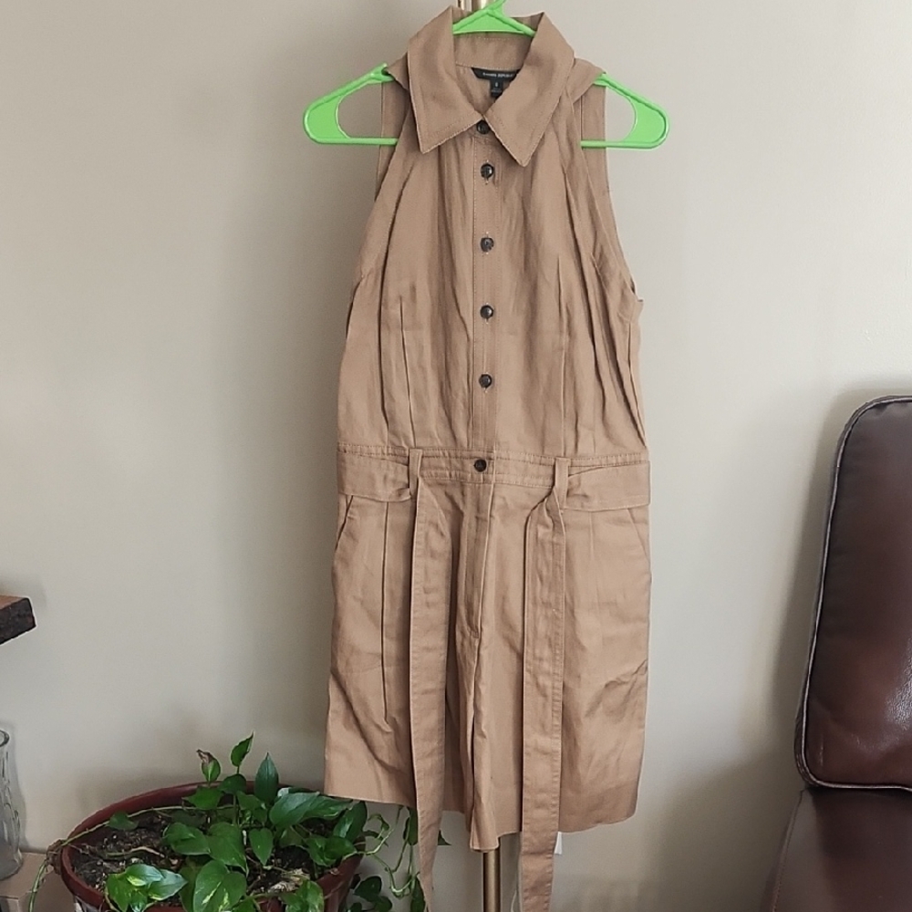 Tan Sleeveless Button-Up Romper